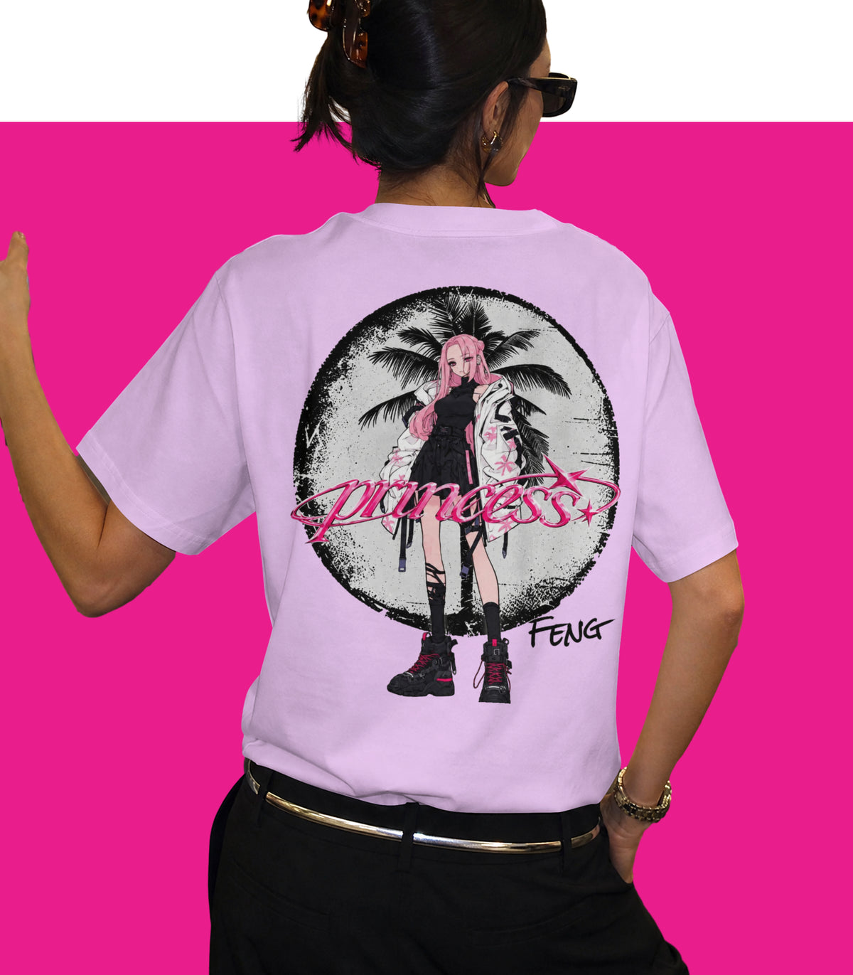 FENG "Princess" Anime Streetwear Graphic T-Shirt – White Oversized Tee