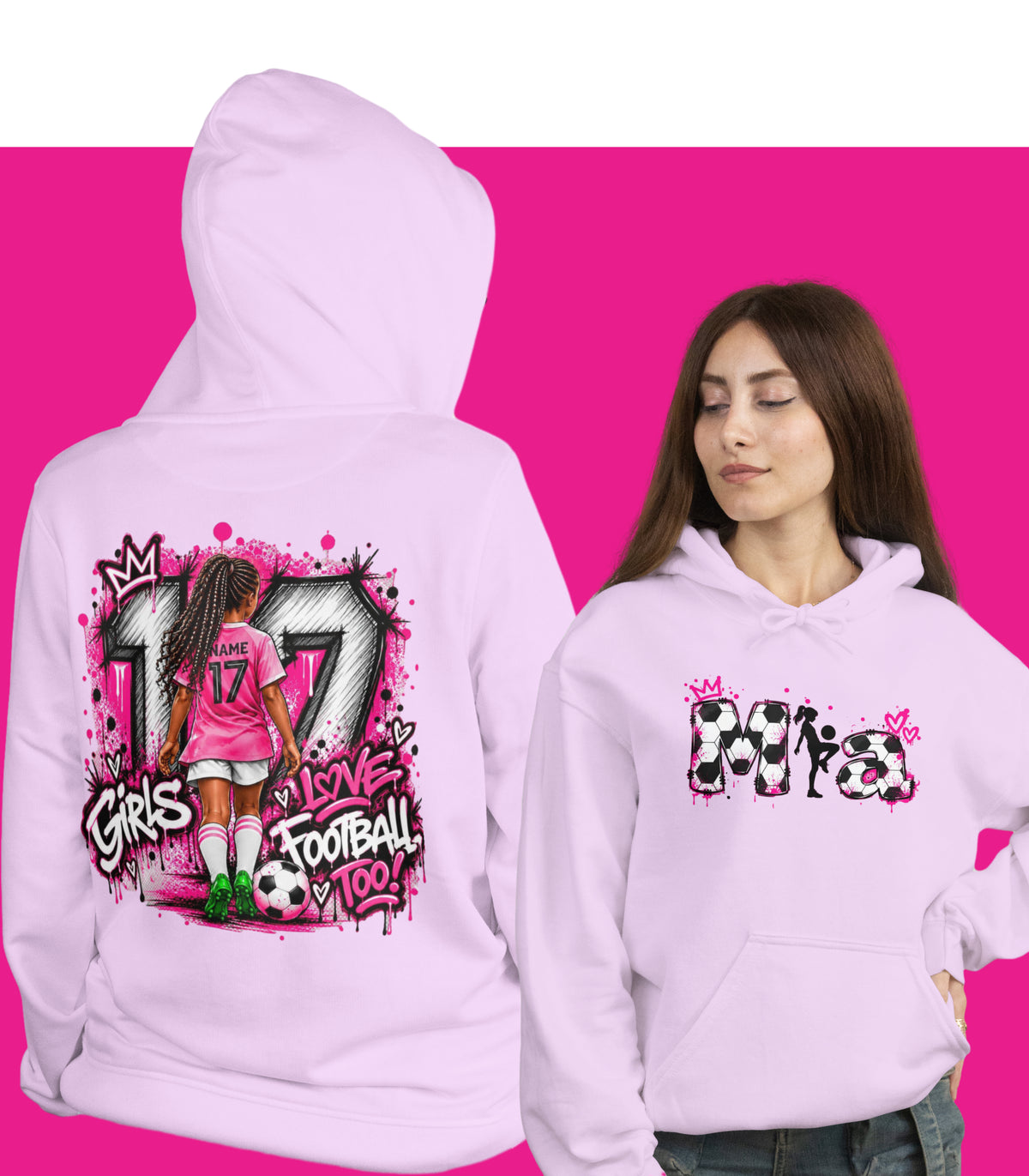 Personalised Girls Love Football Too Hoodie ⚽💗👑

Her Name. Her Game. Her Style!

For the girls who live, breathe and LOVE football! ⚽💕

Introducing our Personalised Girls Love Football Too Hoodie – the perfect combination of girl power, football passio